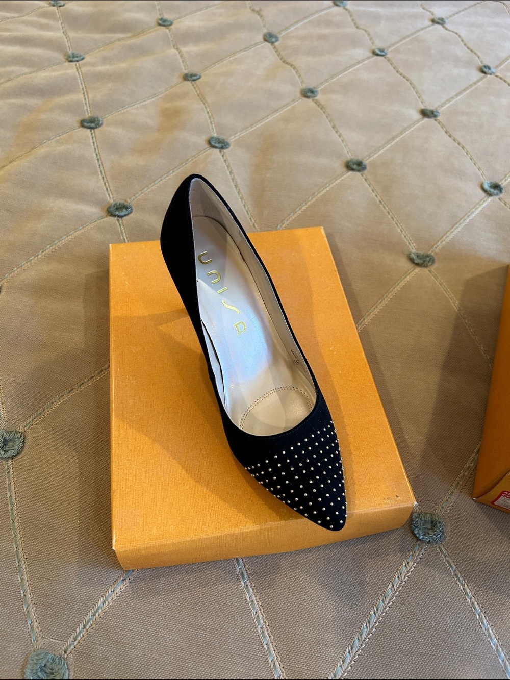 Unisa Black Pointed Toe Studded Pump Heel